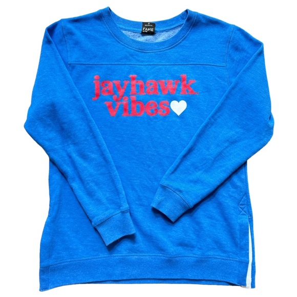 The Lyne Womens Blue‎ Crew Neck Long Sleeve Sweater "Jayhawk Vibe" Size S - Picture 1 of 13